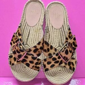 J. Crew Calf Hair Leopard Print Criss Cross Buckle Espadrille Platform Sandal 9